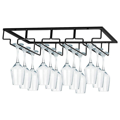 4-Slot Wine Glass Rack Holder Hanging Under Cabinet Stemware Storage Hanger for Kitchen Bar Black