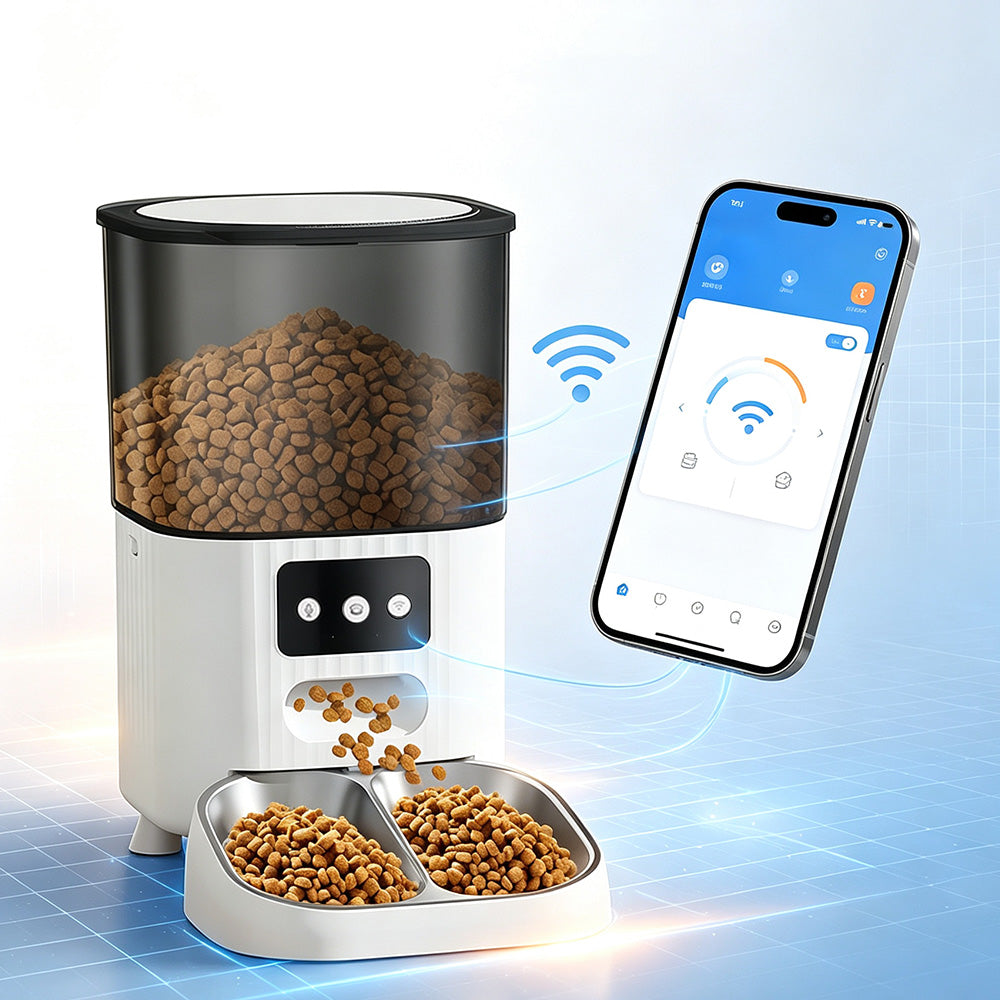 4.5L Automatic Cat Feeders with 2 Bowls and Timer-White
