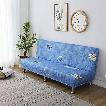 Printed Armless Futon Slipcovers Stretch Folding Sofa Bed Cover with Elastic Bottom -Blue