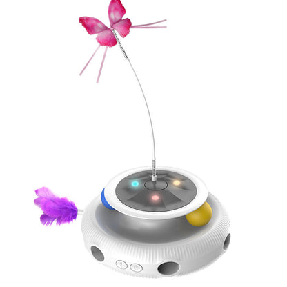 3-in-1 Automatic Moving Cat Toy Rechargeable Feather Butterfly Tracking Ball Interactive Toy