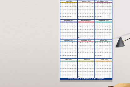 2Pcs 2025-2026 Financial Year Wall Planner 88x58cm Wall Calendar Monthly Hanging Calendar
