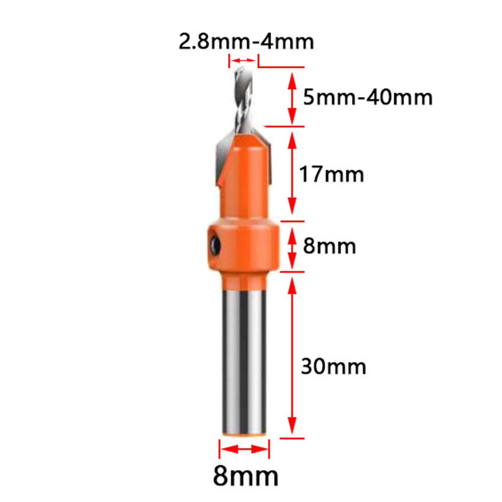 5 Piece 2.8 to 4.0mm Carbide Countersink Drill Bit Set