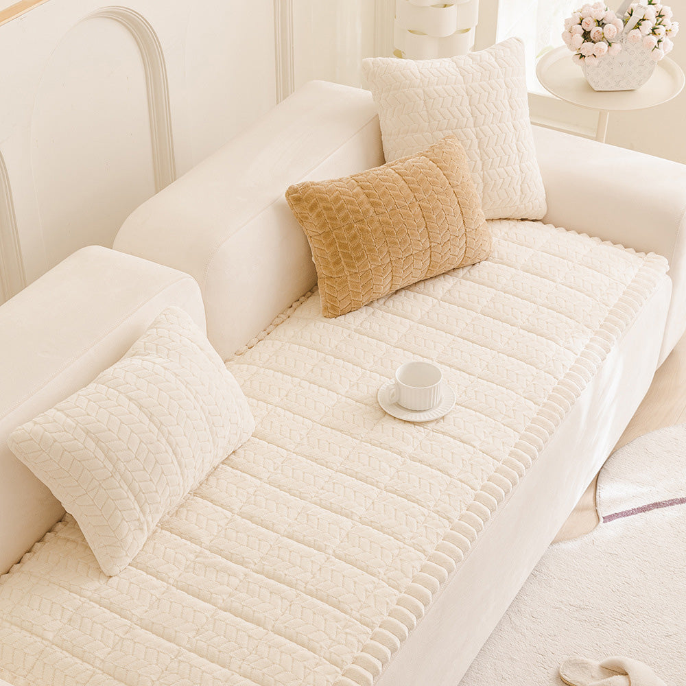 Pet Sofa Cover Non Slip Couch Protector Corduroy Thick Mat-White