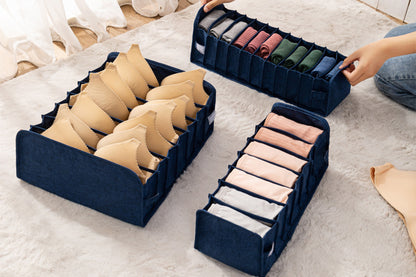 Set of 3 Foldable Drawer Organizer Dividers Cloth Storage Box-Navy blue