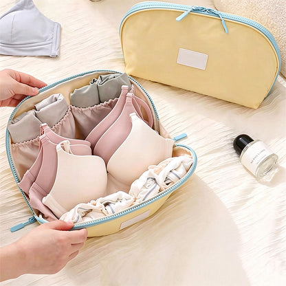 3-in-1 Clam-Shaped Underwear Bra Panty and Sock Travel Storage Bag - Yellow