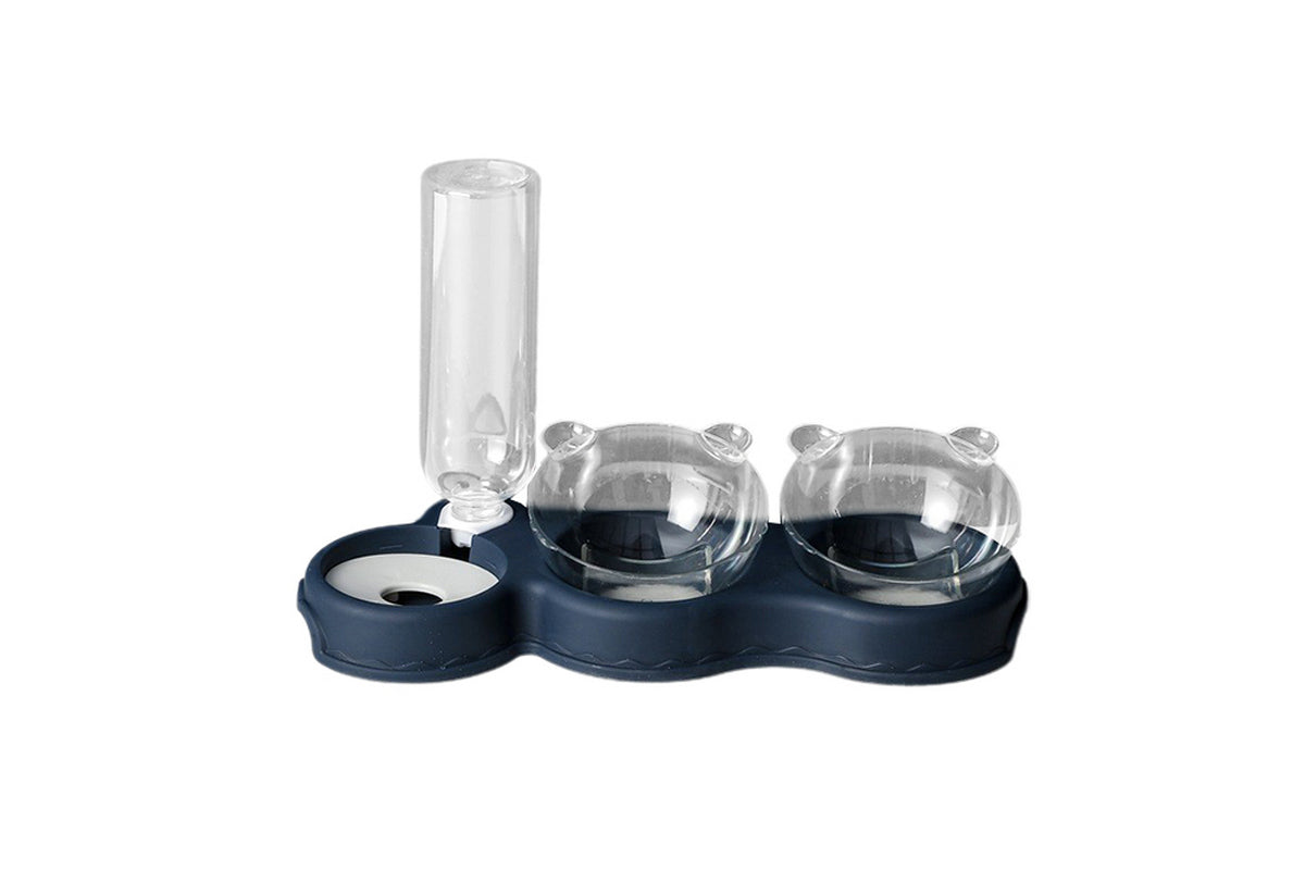 Dog Cat Food and Water Bowl Set with Water Dispenser-Blue