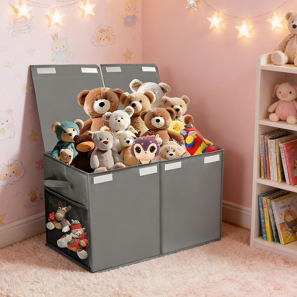 Foldable Toy Storage Organizer Box with Lid and Dividers-Grey