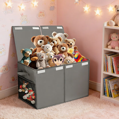Foldable Toy Storage Organizer Box with Lid and Dividers-Grey