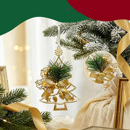4 Piece Gold Christmas Snowflake Deer Tree and Key Hanging Ornament Set