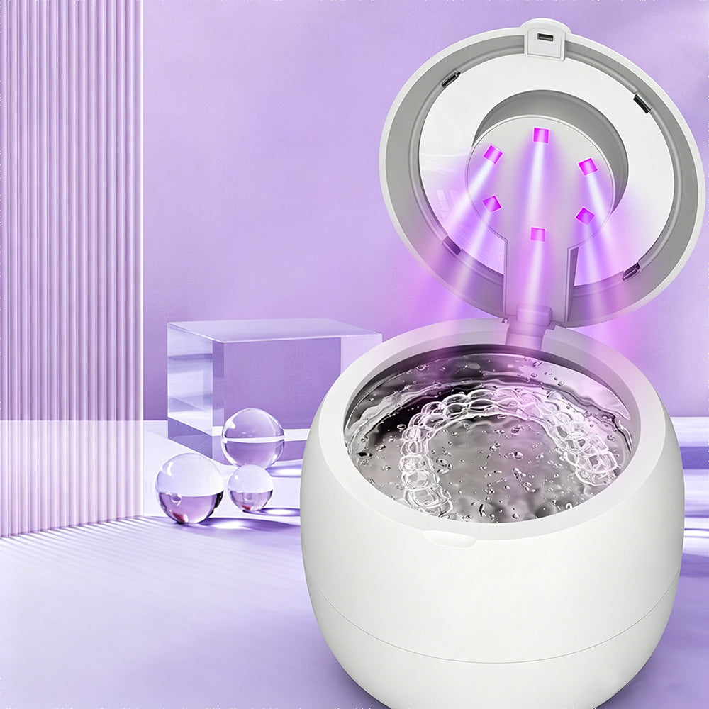 Ultrasonic Retainer Cleaner Machine Dentures Cleaner for Night Guards-White