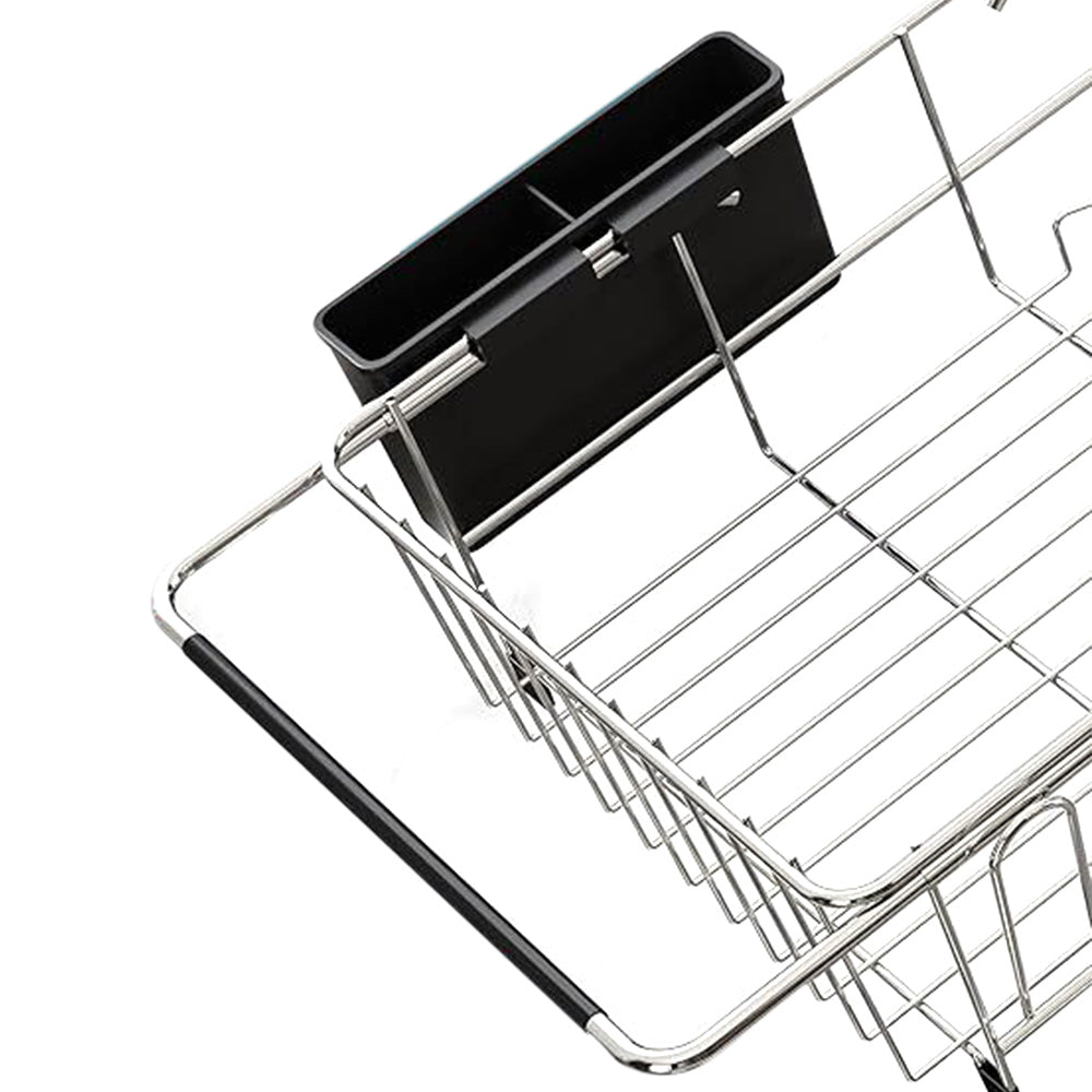 Expandable Stainless Steel Over Sink Dish Drying Rack with Utensil Holder - Silver