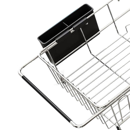 Expandable Stainless Steel Over Sink Dish Drying Rack with Utensil Holder - Silver
