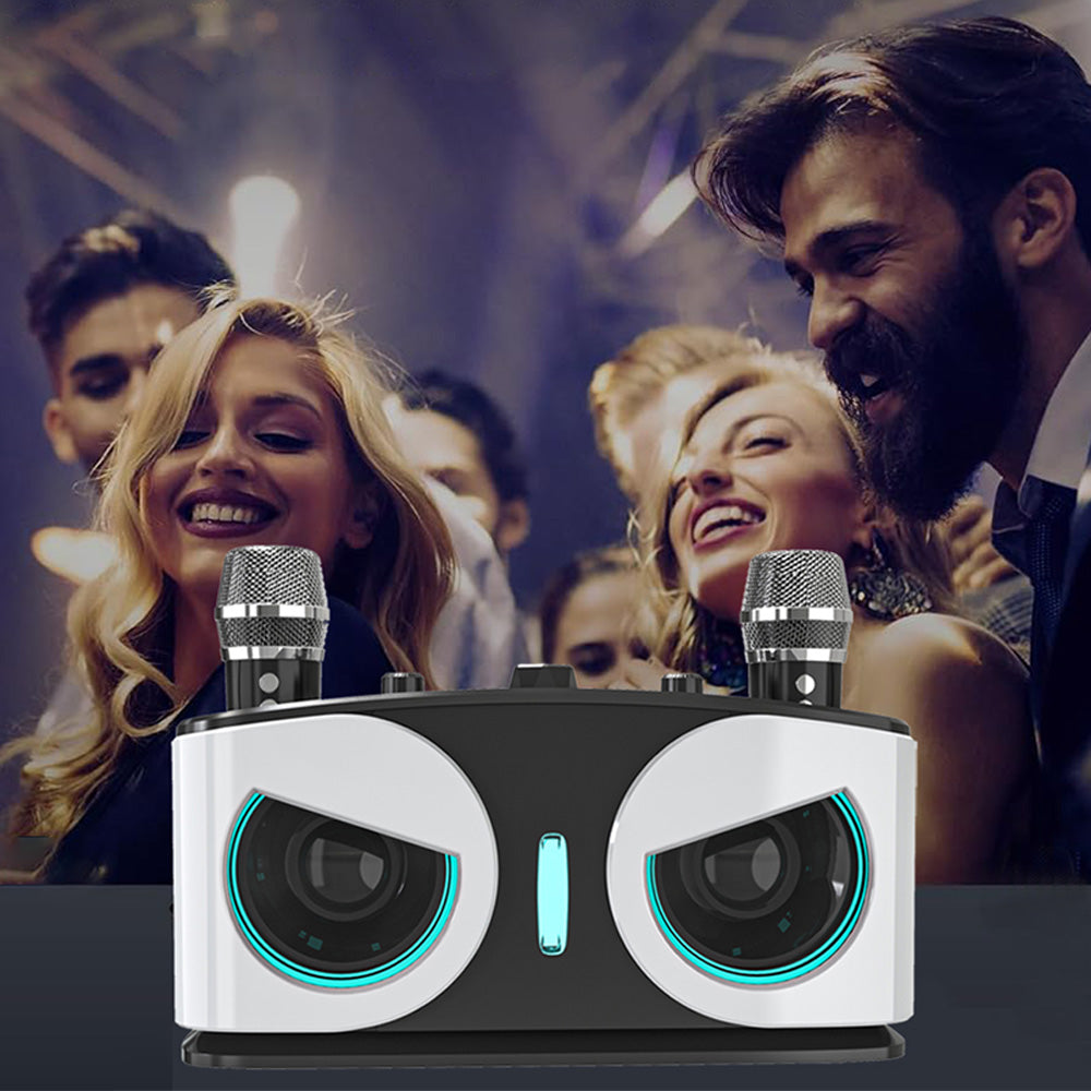 Wireless Bluetooth Karaoke Speaker with 2 Microphone Home KTV Set White