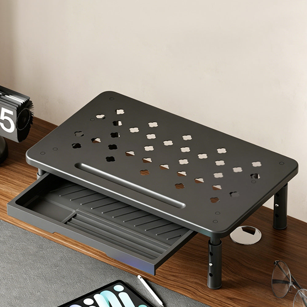 Adjustable Monitor Stand Riser with Drawer Storage Metal Desk Organizer