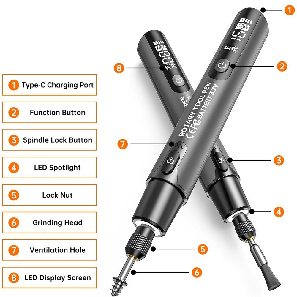 Mini Rotary Tool with 6 Variable Speeds Rotary for Engraving Polishing Etching-Grey