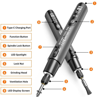 Mini Rotary Tool with 6 Variable Speeds Rotary for Engraving Polishing Etching-Grey