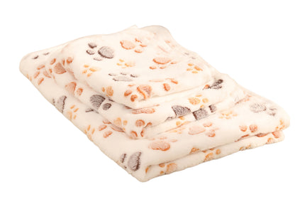 107x75cm Fluffy Fleece Dog Blanket Mat Paw Print Puppy Kitten Throw Blanket -White