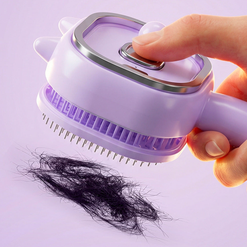Electric Spray Hair Brush with Cat Ear Design and One Click Cleaning - Purple