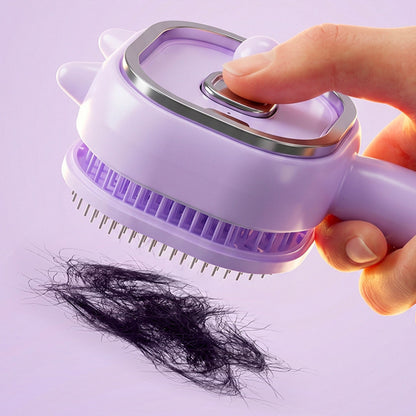 Electric Spray Hair Brush with Cat Ear Design and One Click Cleaning - Purple