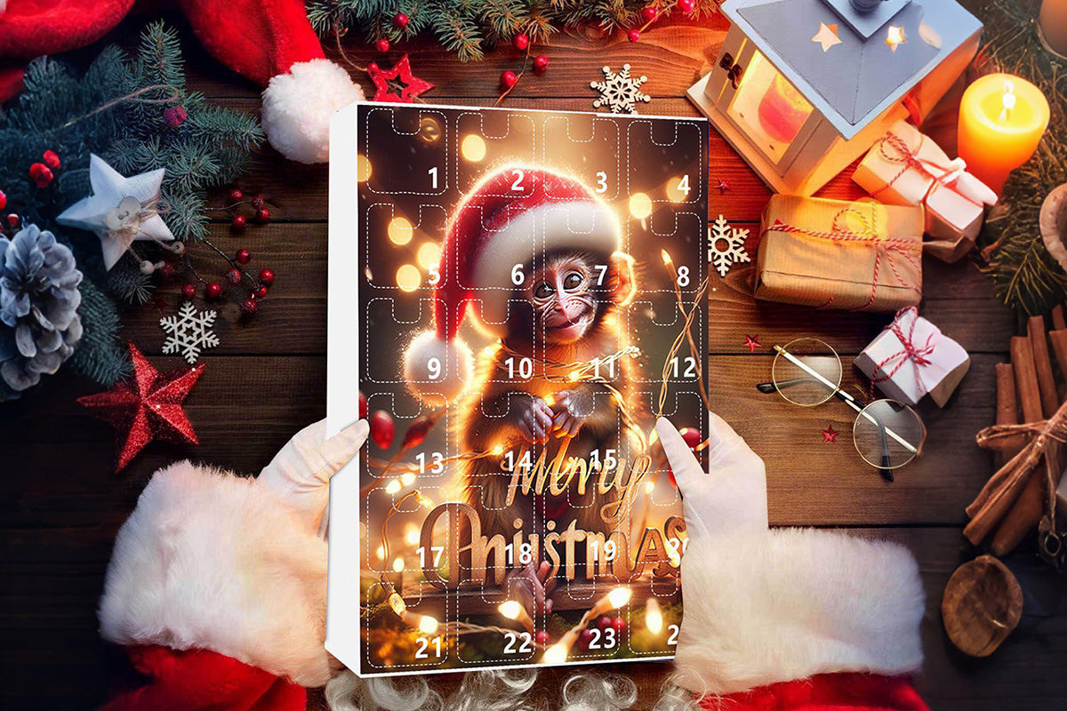 2025 Advent Countdown Calendar Monkey Christmas Hanging Ornaments -Smiling