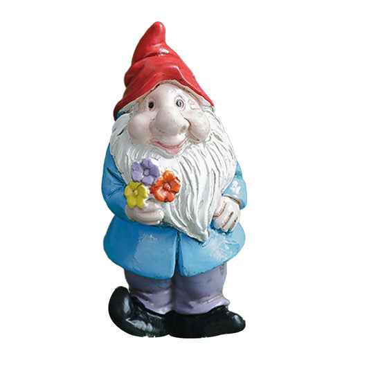 Dwarf Gnome Statue Mini Resin Miniature Gnomes Ornaments for Table Garden-Flower