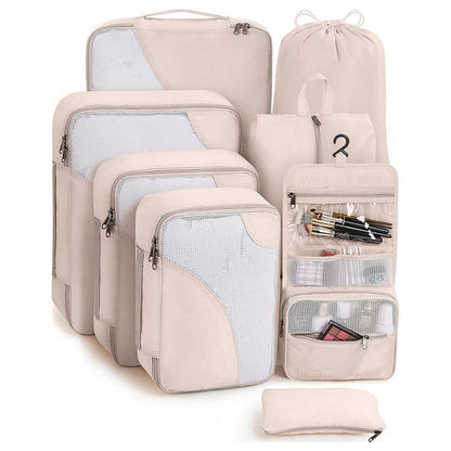 8Pcs Set Travel Packing Cubes Compression Storage Bags for Suitcases Beige