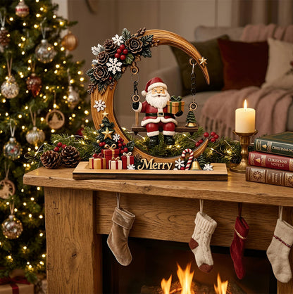 Engineered Wood Crescent Santa Swing Christmas Table Ornament