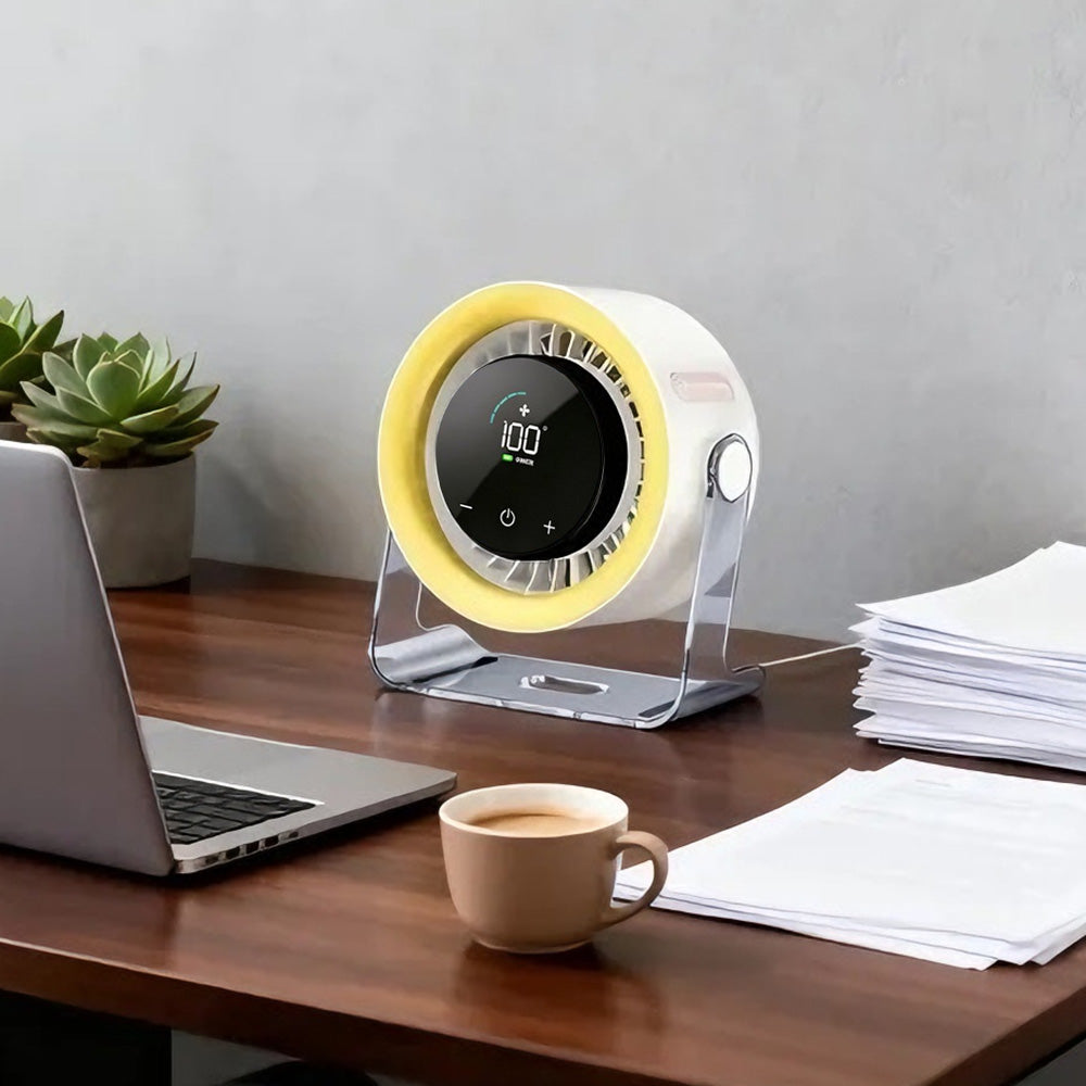 Desk Fan with 100 Speeds Display and 120 Degree Rotation - Lemon Yellow