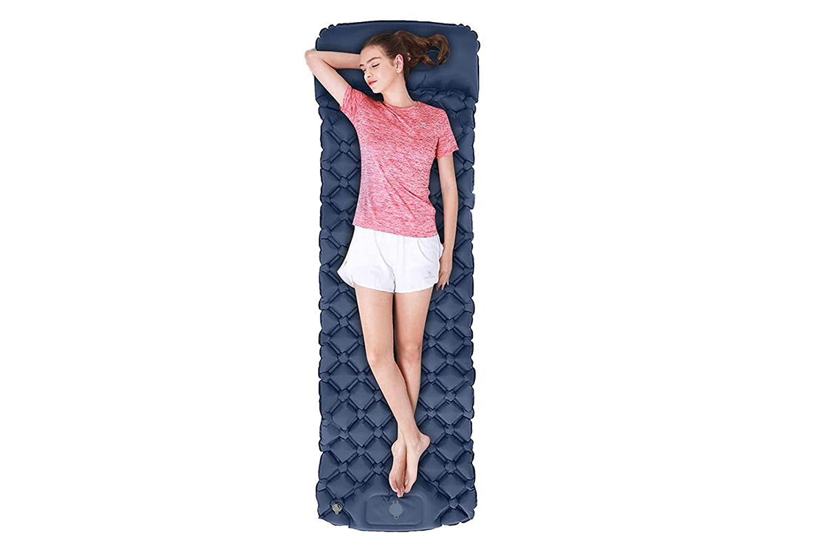 Portable Soft Waterproof Inflating Camping Sleeping Pad For Backpacking Hiking Picnic-Navy Blue