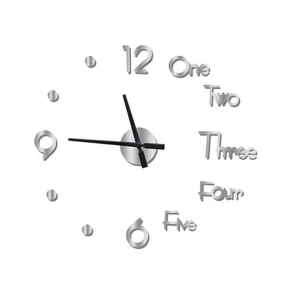 3D Wall Clock Acrylic Modern Mirror Surface DIY Clock Home Office Decor Silver