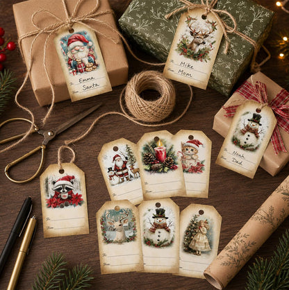 40 Pack Engineered Wood Christmas Gift Tags with Hanging String