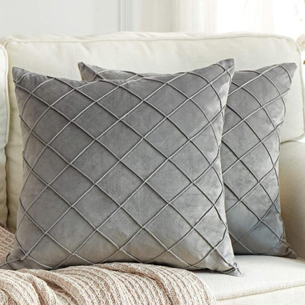 Velvet Rhombus Pleated Cushion Cover for Sofa Bedroom and Window Seat - Grey