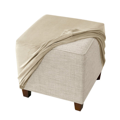 High Stretch Silver Fox Velvet Square Footstool Cover Machine Washable - Beige