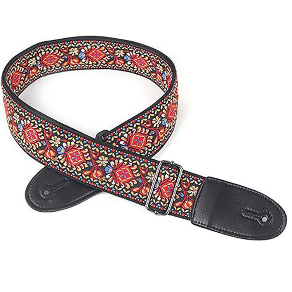97-156cm Embroidered Acoustic Guitar Strap with 3 Picks- Red