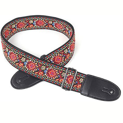 97-156cm Embroidered Acoustic Guitar Strap with 3 Picks- Red
