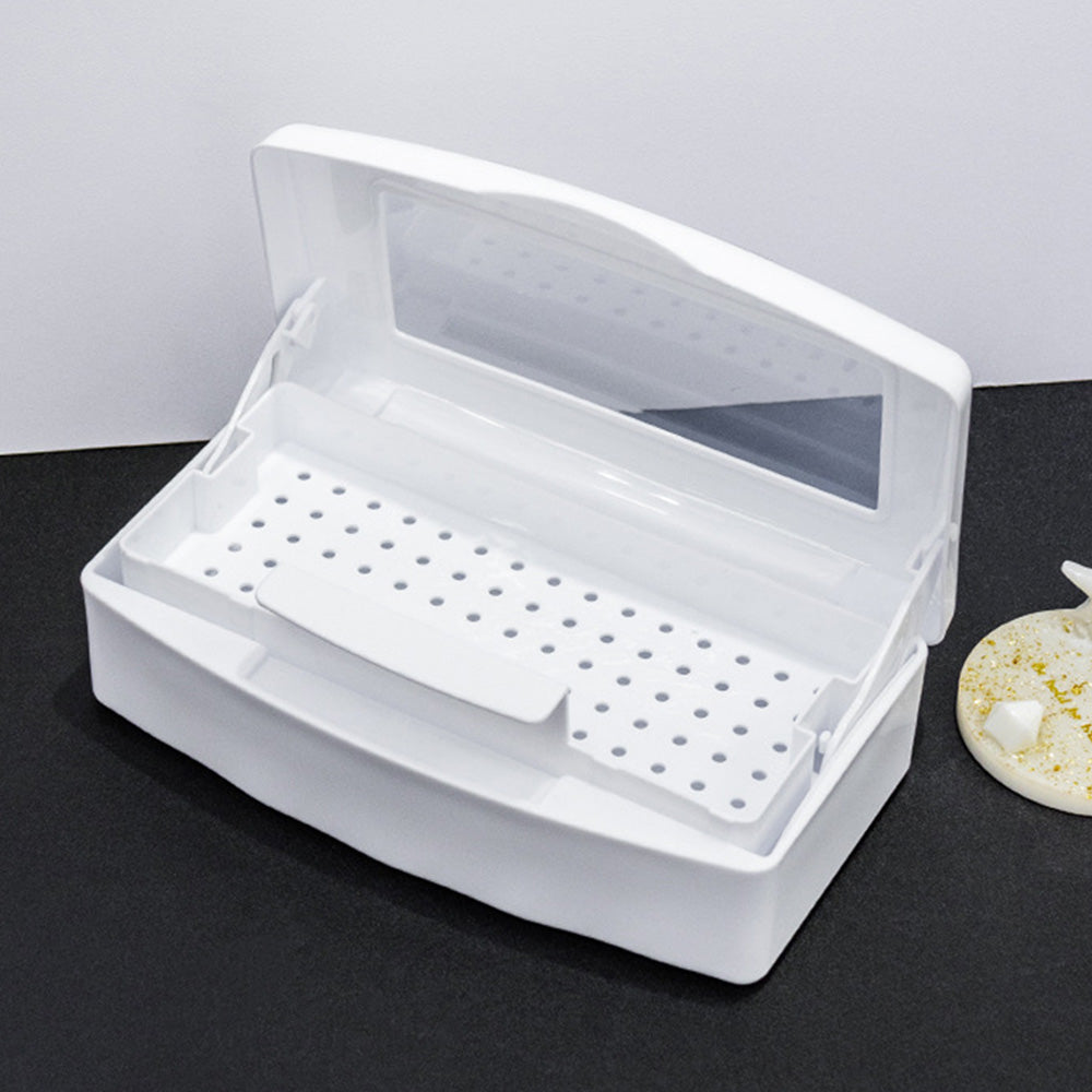 ABS Nail Tool Cleaning Soaking Cleaning Box with Lift Up Filter Tray - White