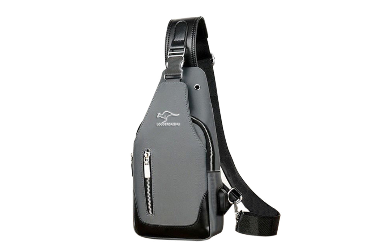 Chest Bag Sling Backpack Cross Body Bag With USB Port For Walking Hiking Travel-Grey
