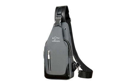 Chest Bag Sling Backpack Cross Body Bag With USB Port For Walking Hiking Travel-Grey