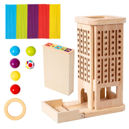 Wooden Tower 3-in-1 Stick Pulling and Balance Board Game for Little Ones and Family