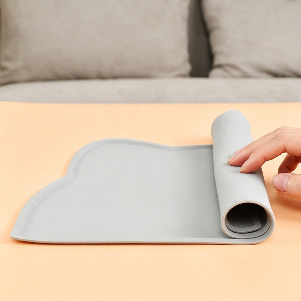 Silicone Pet Feeding Mat with Raised Spill Edge - Grey