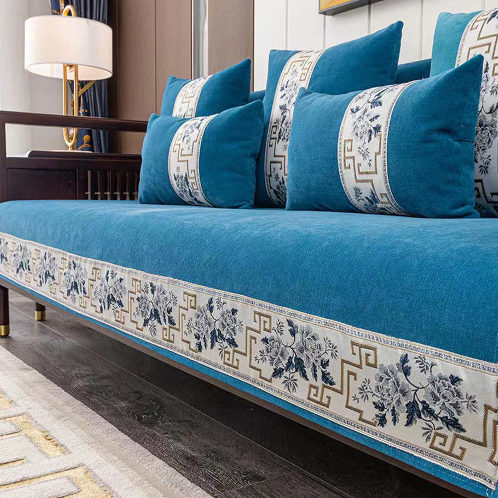 Sofa Cover Soft Couch Covers Slip Resistant Stylish Furniture Protector -Blue