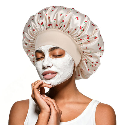 Satin Sleep Bonnet Hair Wrap for Women Adjustable Bow Print Silk Like Night Cap-Style2