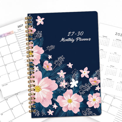 2027 to 2030 Four Year A5 Spiral Monthly Goal Planner Notebook - Blue Floral