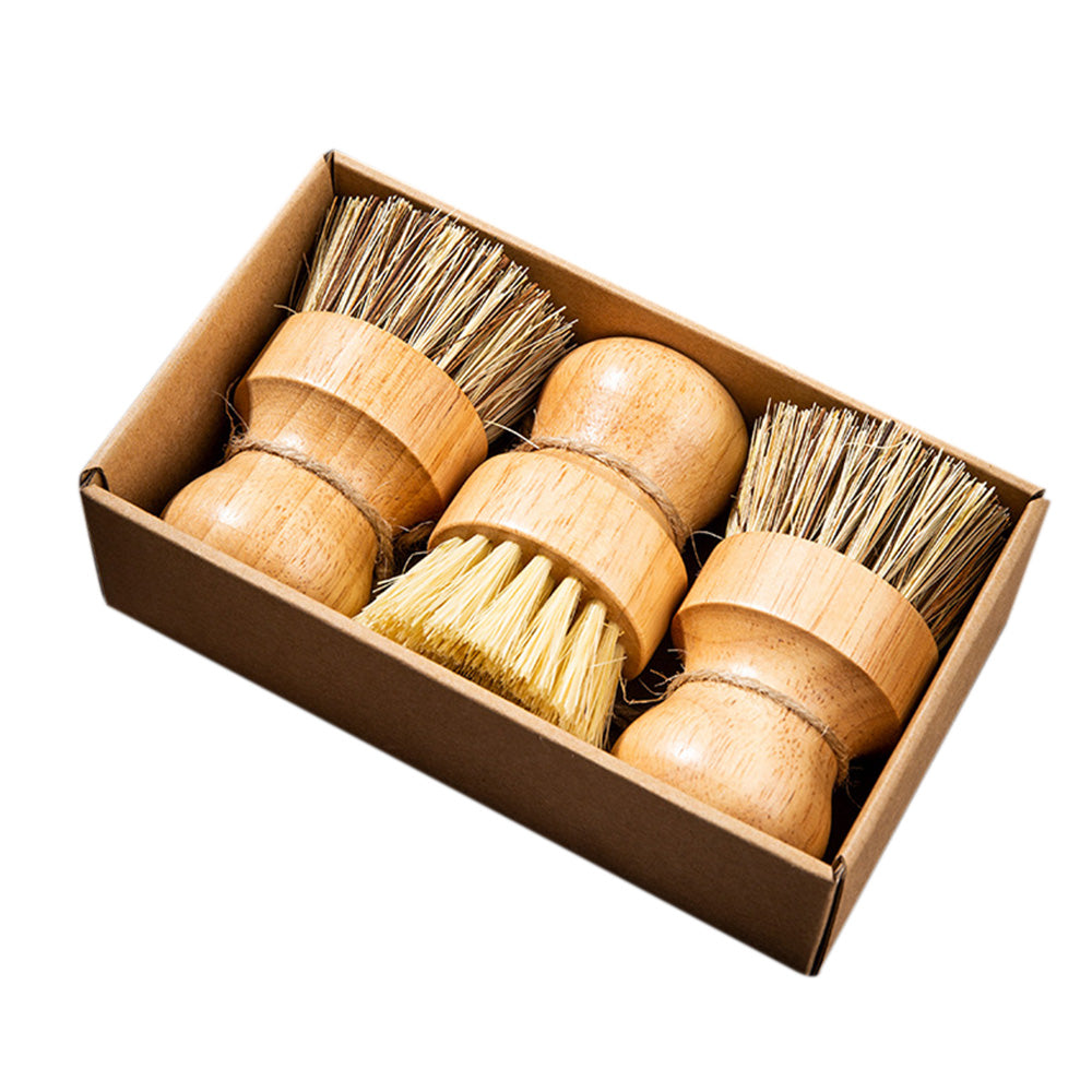 3PCS Bamboo Round Mini Dish Brushes ¨C Natural Cleaning Kitchen Scrubber Set
