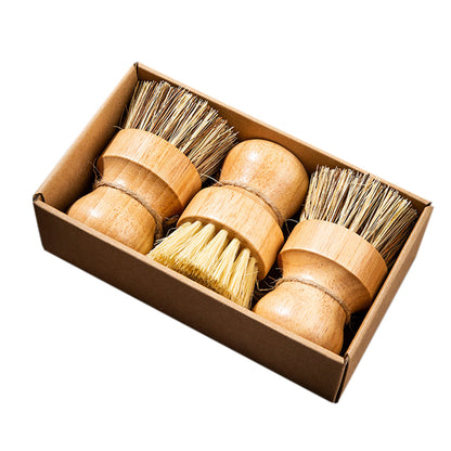3PCS Bamboo Round Mini Dish Brushes ¨C Natural Cleaning Kitchen Scrubber Set