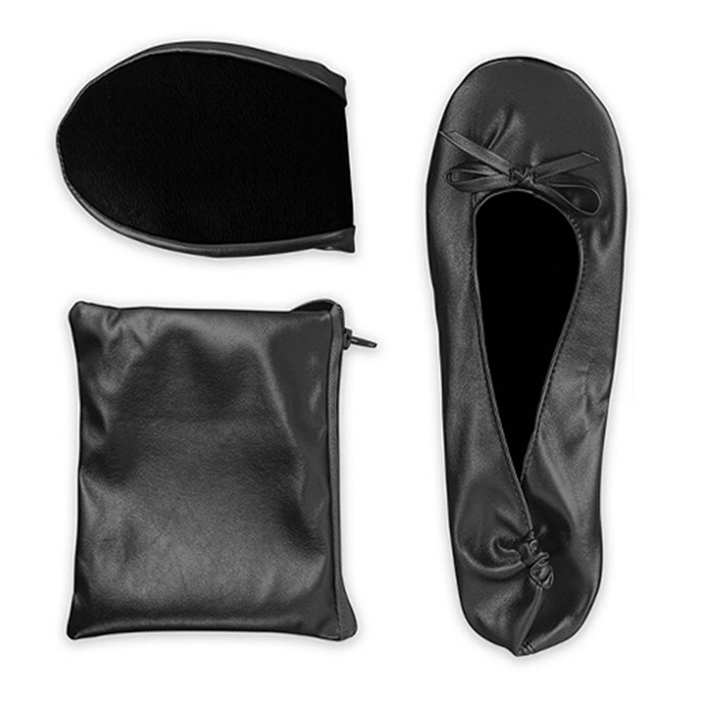 Women Foldable Indoor Ballet Flat Roll Slipper Shoes Dance Shoes Party Ball Prom-Black