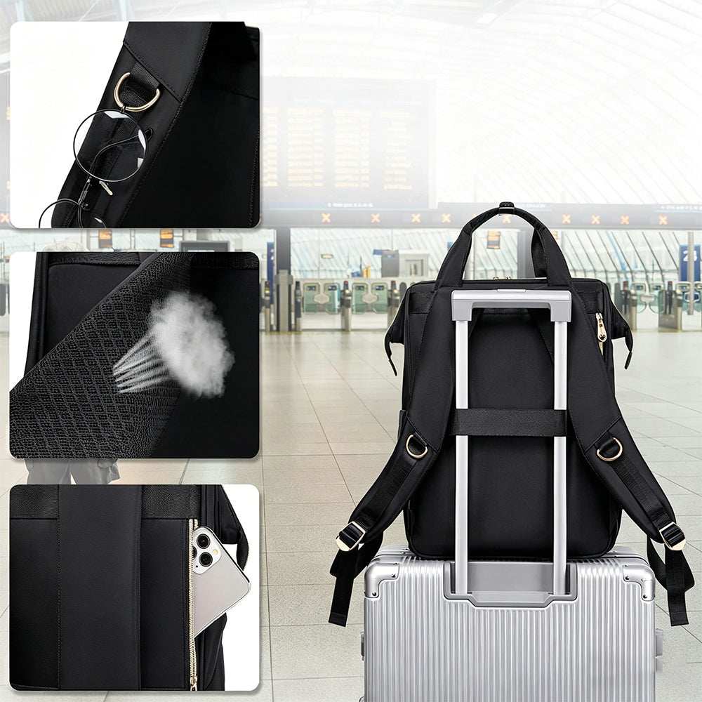 2-in-1 Lunch Backpack For Women Laptop Backpacks Travel Backpacks-Black