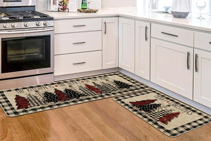 2Pcs Set Merry Christmas Tree Kitchen Rug and Mat Non Slip Christmas Decorative Doormat for Bedroom Bathroom