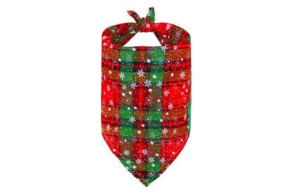 2Pcs Snowflakes Christmas Dog Bandana Buffalo Plaid Pet Scarf Dog Triangle Bandana-Plaid snowflake and Green check snowflake