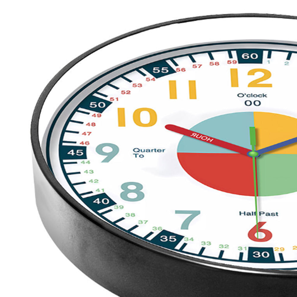 12-Inch Learning Wall Clock for Kids Silent Clock Battery Operated Colorful Teaching Time Clock Style 2